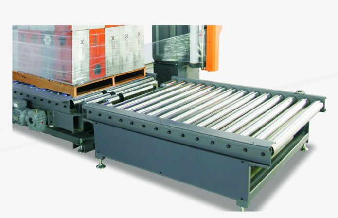 SMARTWRAP S3 inline fully automatic pallet wrapper with conveyor
