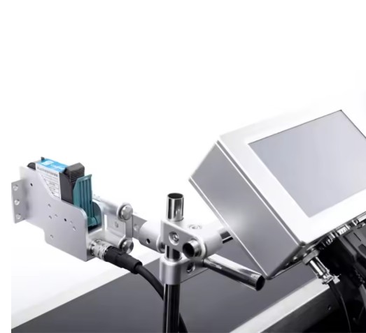 ST-210S-H1 print head mounted on its bracket above a conveyor, with the controller behind